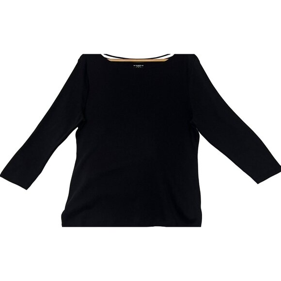 Talbots Women's Black Pima Cotton Tee Shirt Size L 3/4 Sleeve Stretch Goth - Picture 2 of 16